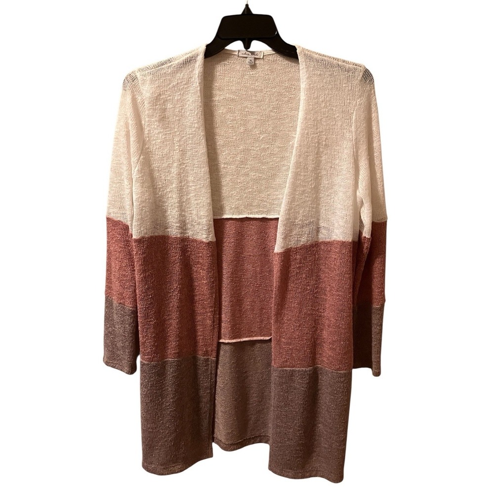 White Birch Open Front Cardigan XL Colorblock Lightweight Muted Colors USA